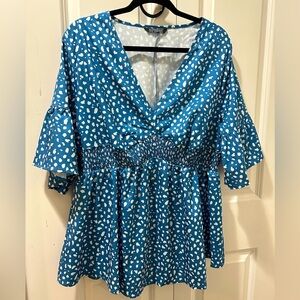 BloomChic Plus Size XL Polka Dot V Neck Blouse us14-16